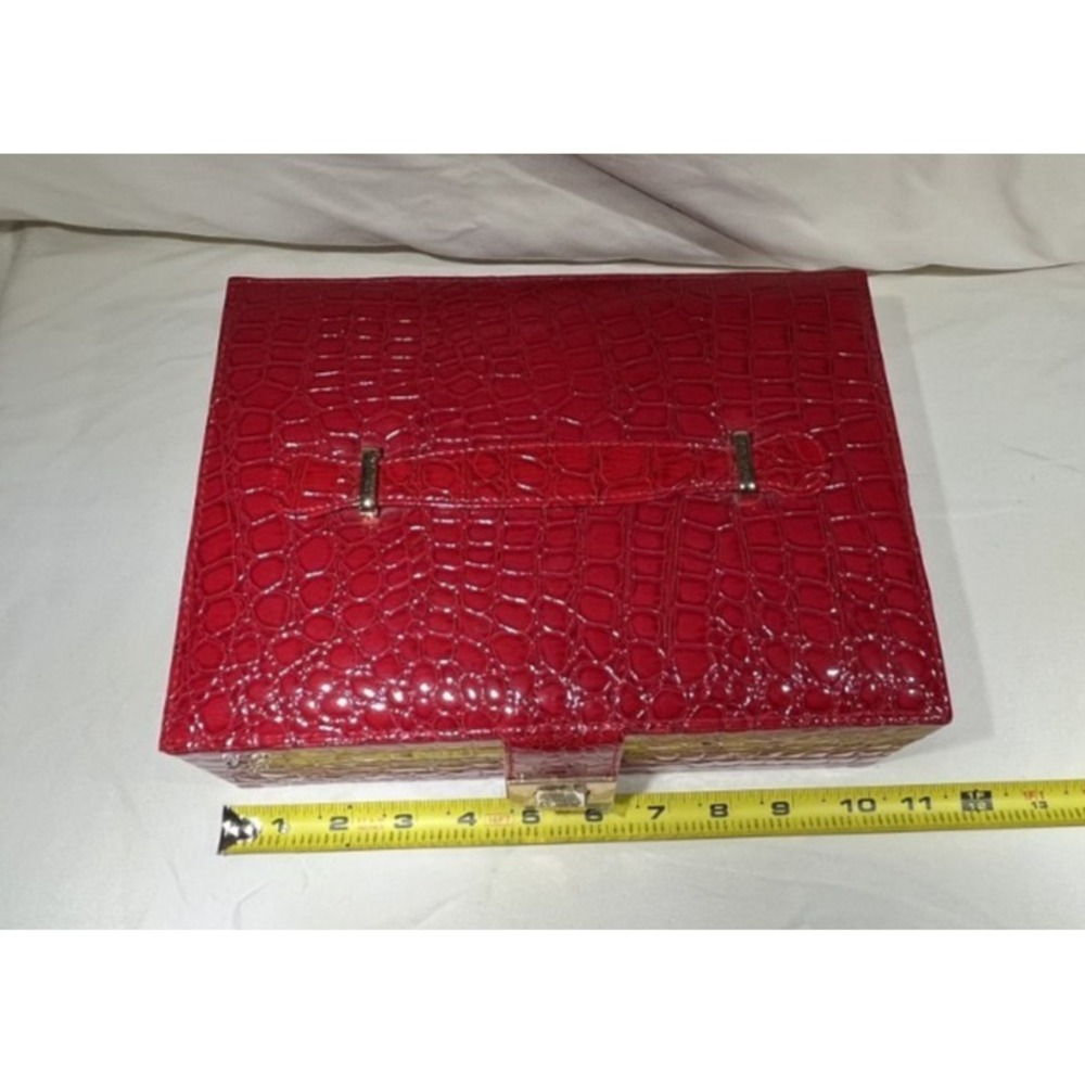 Elizabeth Arden Red Faux‎ Crocodile Leather Box Handbag with Gold Hardware